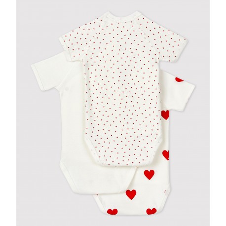 BABIES' HEART PATTERNED WRAPOVER SHORT-SLEEVED COTTON BODYSUITS - 3-PACK