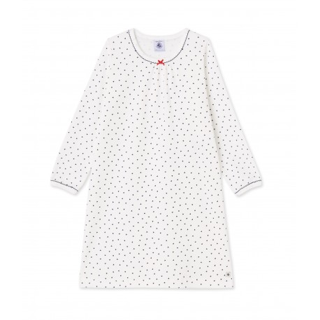 Girl`s ribbed cotton nightgown with little hearts