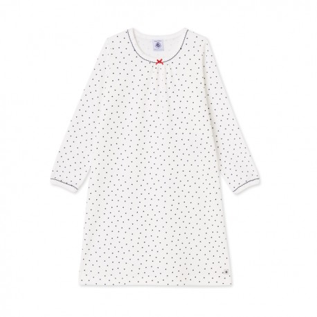 Girl`s ribbed cotton nightgown with little hearts