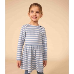 GIRLS' LONG-SLEEVED DRESS IN STRIPY THICK COTTON