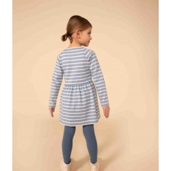 GIRLS' LONG-SLEEVED DRESS IN STRIPY THICK COTTON