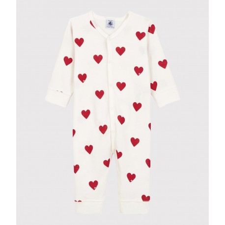 BABIES' HEART PATTERNED FOOTLESS COTTON SLEEPSUIT