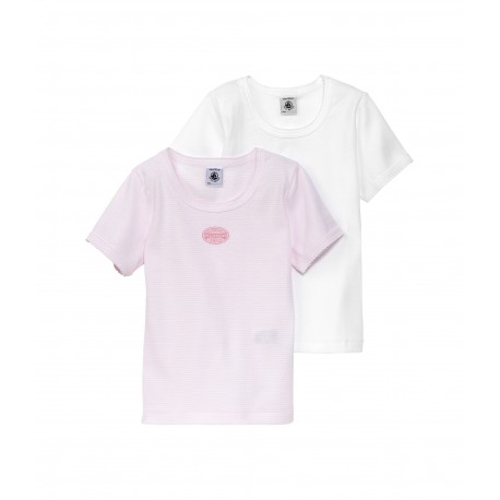 Pack of 2 girl's T-shirts: milleraies stripe and plain