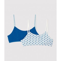 GIRLS' GRAPHIC FLORAL PRINT ORGANIC COTTON AND ELASTANE BRALETTES - 2-PACK