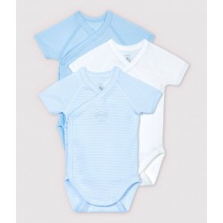 Babies' Short-Sleeved Pinstriped Wrapover Organic Cotton Bodysuits - 3-Pack
